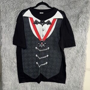VIV Black Graphic T Shirt Mens L G Vampire Bat Tuxedo Skull Costume Tee